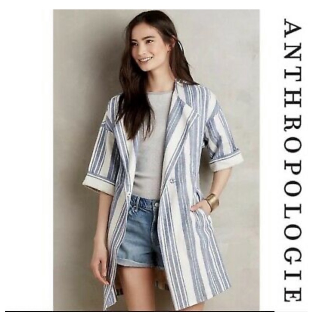 NWT Anthropologie Elevenses Linen Striped Jacket ✨